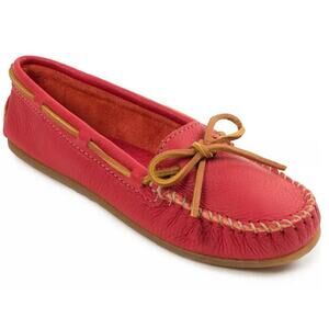 Minnetonka Women's Kiltie Smooth Leather Red Boat Moccasins Shoes 616 EUC